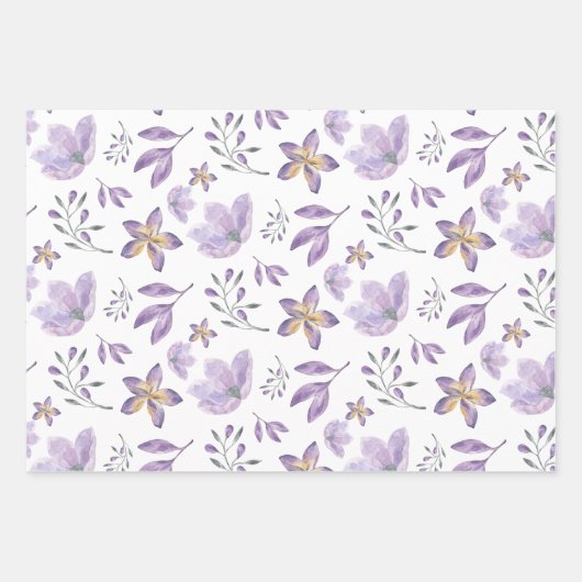 Watercolor Lila Blumenumhüllungsblätter Geschenkpapier Set (Vorderseite 3)