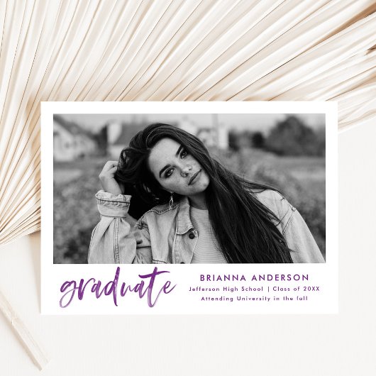 Watercolor Lila Brush Script Graduation Party Einladung