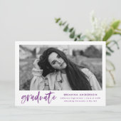 Watercolor Lila Brush Script Graduation Party Einladung (Stehend Vorderseite)