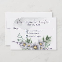 Watercolor Lila Daisy Wedding RSVP Karte