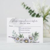 Watercolor Lila Daisy Wedding RSVP Karte (Stehend Vorderseite)