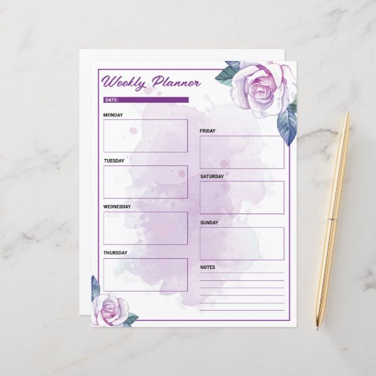 Watercolor Lila Floral Weekly Planer (Vorderseite/Rückseite Beispiel)