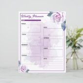 Watercolor Lila Floral Weekly Planer (Stehend Vorderseite)