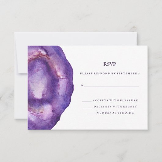 Watercolor Lila Geode Wedding RSVP Karte (Vorderseite)