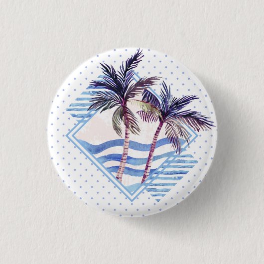 Watercolor-lila geometrisches Palme-Muster Button (Vorderseite)