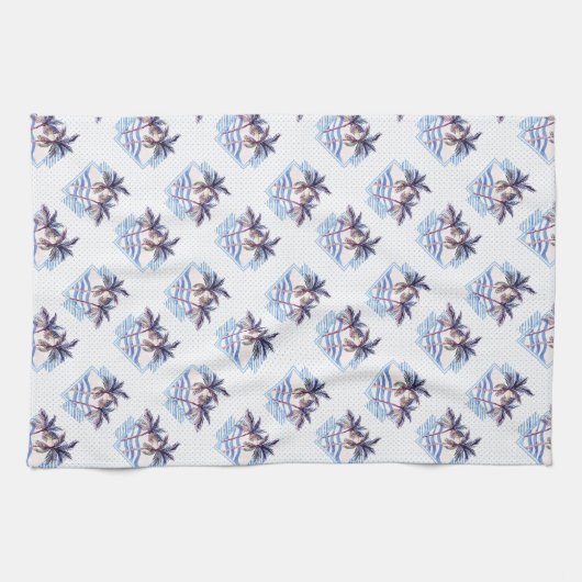 Watercolor-lila geometrisches Palme-Muster Geschirrtuch (Horizontal)