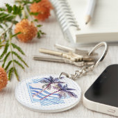 Watercolor-lila geometrisches Palme-Muster Schlüsselanhänger (Vorderseite rechts)