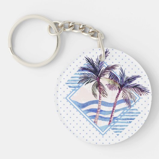 Watercolor-lila geometrisches Palme-Muster Schlüsselanhänger (Vorderseite)