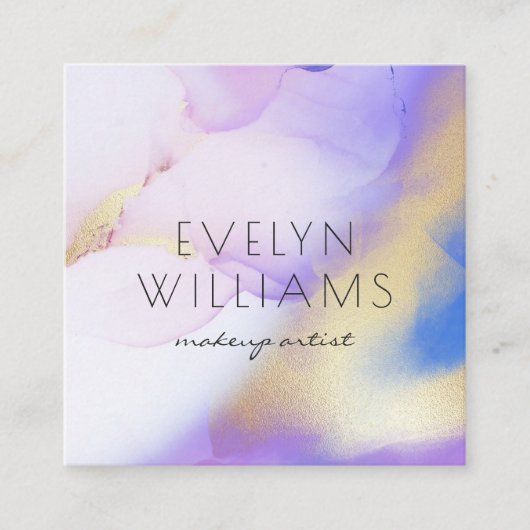 Watercolor Lila Gold Abstrakte Kalligrafie Quadratische Visitenkarte (Vorderseite)