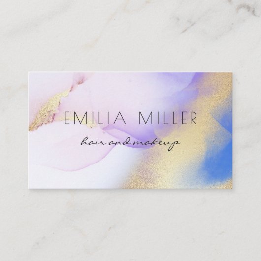 Watercolor Lila Gold Abstrakte Kalligrafie Visitenkarte (Vorderseite)