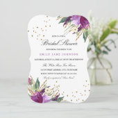 Watercolor Lila Gold Blume Brautparty Einladung (Stehend Vorderseite)