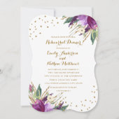 Watercolor Lila Gold Blume Probe Abendessen Einladung (Vorderseite)