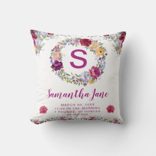 Watercolor Lila & Red Blume Wreath Baby  Kissen