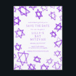 Watercolor Lila Star von David Bar Bat Mitzvah Ankündigungspostkarte<br><div class="desc">Perfekte Karte, um das bevorstehende Datum einer Fledermausmitzvah, Bar mitzvah oder anderen jüdischen Feier bekannt zu geben! Handgemachte Aquarellkunst für Sie auf der Vorder- und Rückseite! Vollständig anpassbar! Klicken Sie auf "Personalisieren" oben, um den Text zu bearbeiten. Klicken Sie auf "Bearbeiten mit dem Design-Tool", um die Schriftart, Farben und Platzierungen...</div>