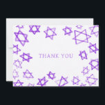 Watercolor Lila Star von David Bar Bat Mitzvah Dankeskarte<br><div class="desc">Perfekt Spaß DANK YOU card zu senden nach einem Fledermaus Mitzvah, Bar mitzvah oder anderen jüdischen Feiern! Handgefertigte Aquarellkunst für Sie auf der Vorderseite und leere Rückseite! Vollständig anpassbar! Klicken Sie auf "Personalisieren" oben, um den Text zu bearbeiten. Klicken Sie auf "Bearbeiten mit dem Designwerkzeug", um die Schriftart, Farben und...</div>