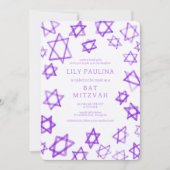 Watercolor Lila Star von David Bar Bat Mitzvah Einladung (Vorderseite)