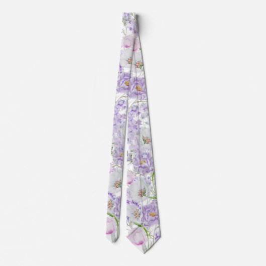 Watercolor Lilac Blume Neck Tie Krawatte (Rückseite)