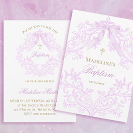 watercolor lilac bow Baptism Einladung
