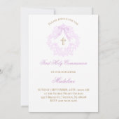 watercolor lilac crest First Holy Communion Einladung (Rückseite)
