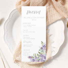 Watercolor Lilac Floral Wedding Menu Card  Menükarte