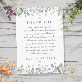 Watercolor Lilac Floral Wedding Vielen Dank Platzkarte