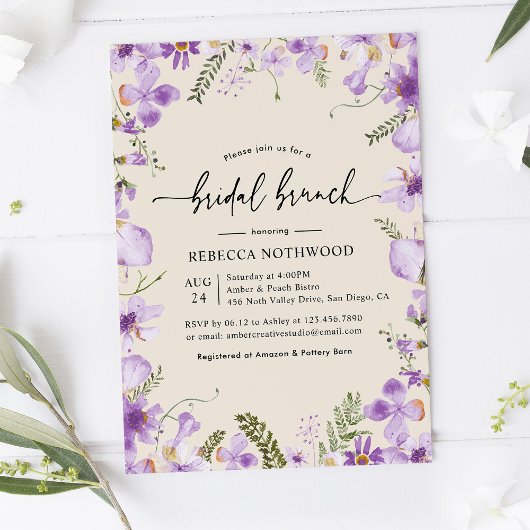 Watercolor Lilac Florals Bridal Brunch Einladung