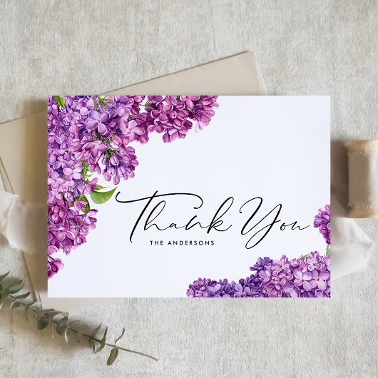 Watercolor Lilac Flowers Botanical Wedding Dankeskarte