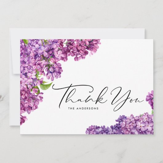 Watercolor Lilac Flowers Botanical Wedding Dankeskarte (Vorderseite)