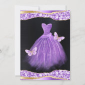 Watercolor Lilac Gold Glitzer Dress 16 . Geburtsta Einladung (Rückseite)