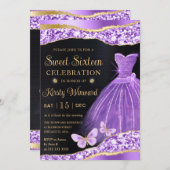 Watercolor Lilac Gold Glitzer Dress 16 . Geburtsta Einladung (Vorne/Hinten)
