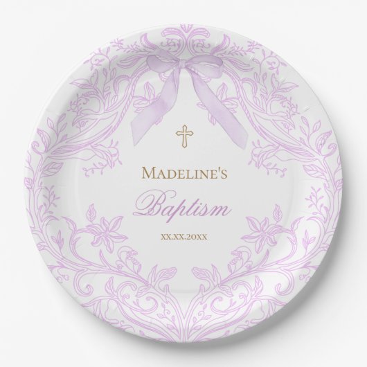  watercolor lilac purple Baptism Pappteller (Vorderseite)