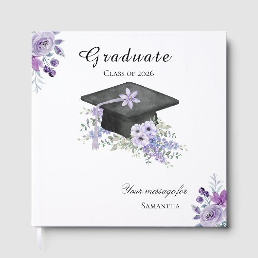 Watercolor lilac Purple Floral Graduation Gästebuch (Vorderseite)