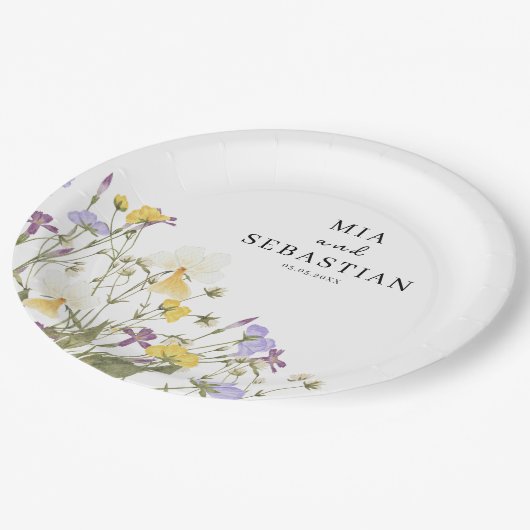 Watercolor Lilac Wedding Pappteller (Schrägansicht)