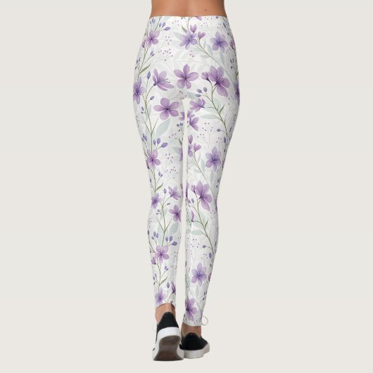 Watercolor Lilac Wildflower Pattern Leggings (Rückseite)