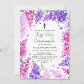 Watercolor Lilac Wreath Erste Heilige Kommune Einladung (Vorderseite)