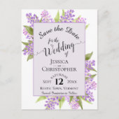 Watercolor Lilacs Wedding Save the Date Lavender Ankündigungspostkarte (Vorderseite)