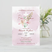 Watercolor lily baptism invitation einladung (Stehend Vorderseite)