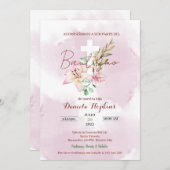 Watercolor lily baptism invitation einladung (Vorne/Hinten)
