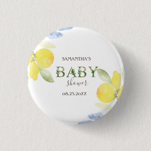 Watercolor-Limonen Baby Shower Button (Vorderseite)