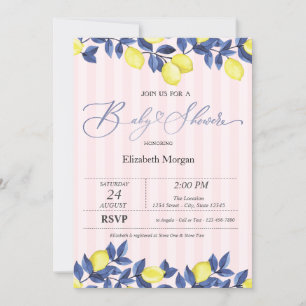 Watercolor-Limonen rosa Streifen Baby Shower  Einladung