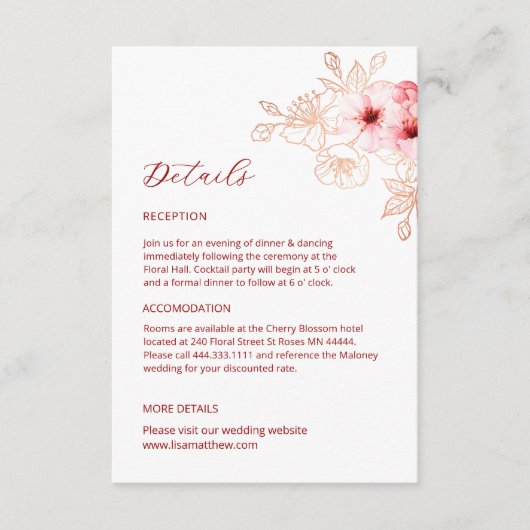 Watercolor Line Art Cherry Blossom Details Begleitkarte (Vorderseite)