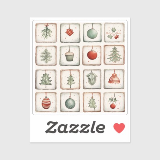 Watercolor Lineart Christmas Pattern Aufkleber (Blatt)