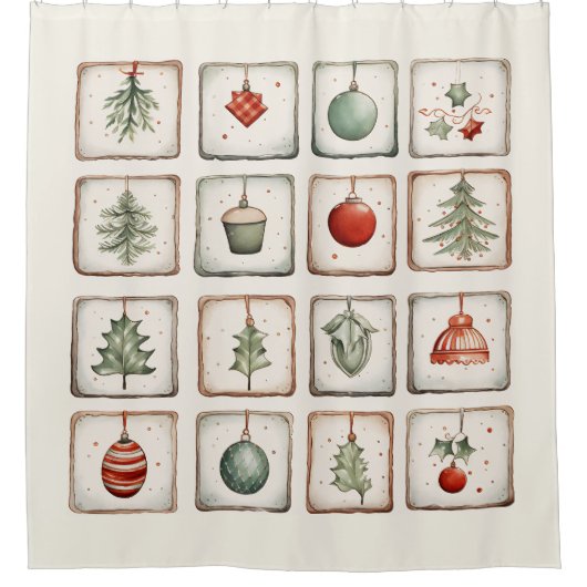 Watercolor Lineart Christmas Pattern Duschvorhang (Vorderseite)
