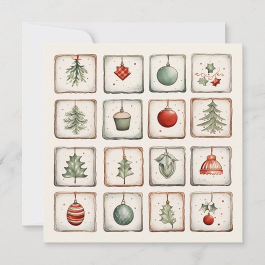 Watercolor Lineart Christmas Pattern Einladung (Vorderseite)