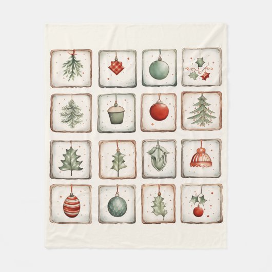 Watercolor Lineart Christmas Pattern Fleecedecke (Vorderseite)