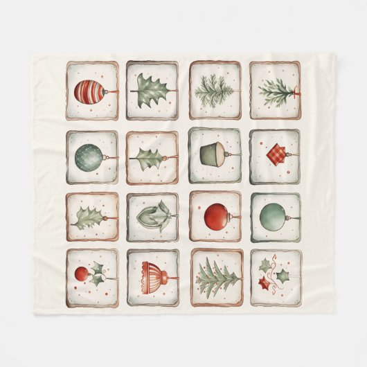 Watercolor Lineart Christmas Pattern Fleecedecke (Vorderseite (Horizontal))