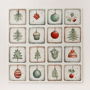 Watercolor Lineart Christmas Pattern Puzzle