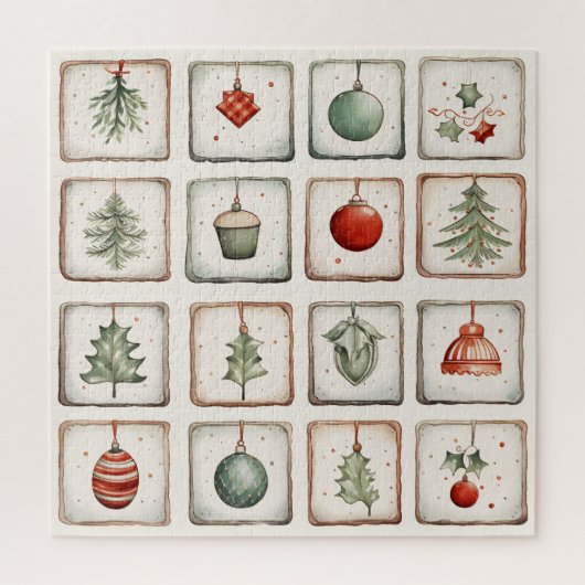 Watercolor Lineart Christmas Pattern Puzzle (Vertikal)