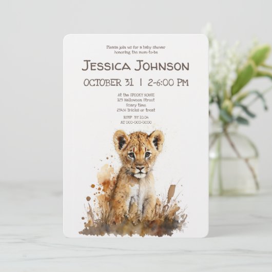 Watercolor Lion King`s Baby Dusche Einladung (Stehend Vorderseite)