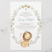 Watercolor Lion Prince Boy Christening Einladung (Vorderseite)